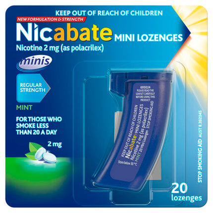 Nicabate Mini Lozenge Stop Smoking Nicotine 2mg Regular Strength Mint 20 Pack