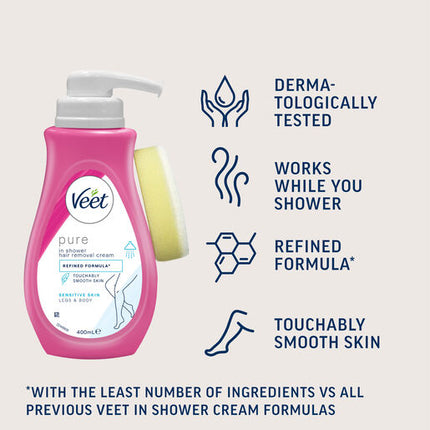 Veet In Shower Hair Removal Cream for Sensitive Skin 400g