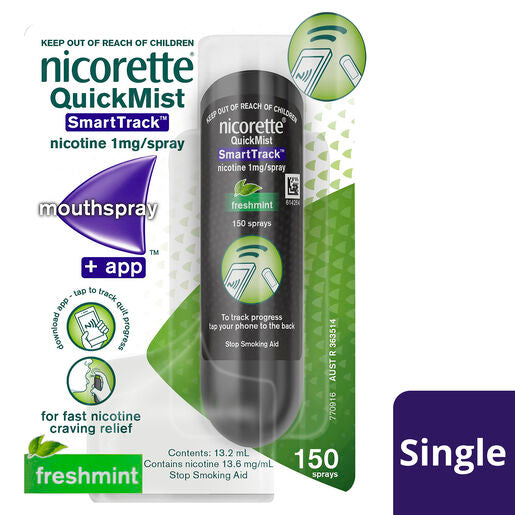 Nicorette Quit Smoking QuickMist SmartTrack Nicotine Mouth Spray Freshmint 150 Pack
