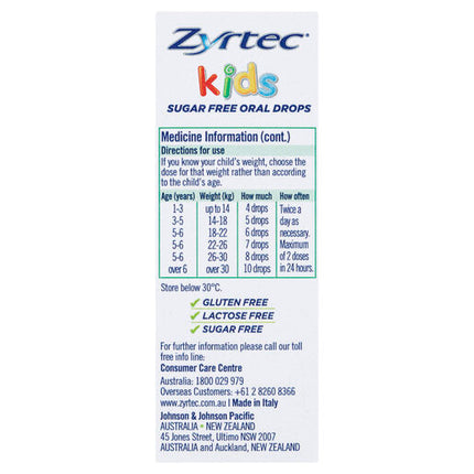 Zyrtec Kids Allergy & Hayfever Oral Drops 20mL