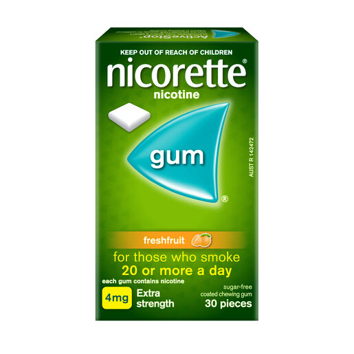 Nicorette Quit Smoking Extra Strength 4mg Nicotine Gum Freshfruit 30 Pack