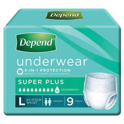 Depend Incontinence Underwear Unisex Super Plus Large 9 Pack