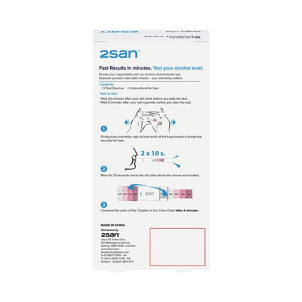 2San Single Use Breathalyzer - Alcohol Test 3 Pack