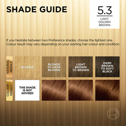 L'Oréal Paris Préférence Permanent Hair Colour - 5.3 Virginia (Light Golden Brown)