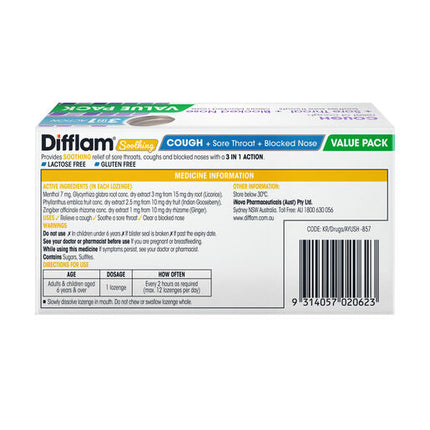 Difflam Soothing Cough + Sore Throat + Blocked Nose Lozenges Blackcurrant 32s