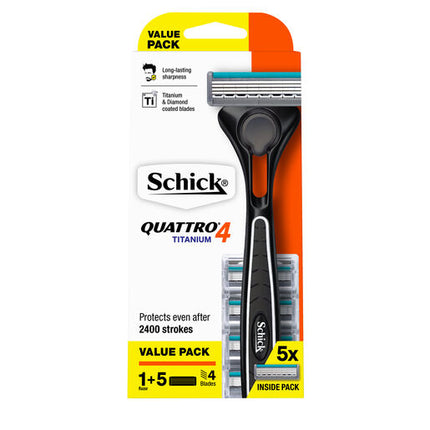Schick Quattro 4 Titanium Razor Kit + 5 Refills