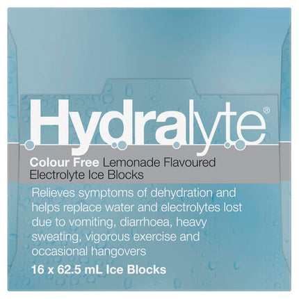 Hydralyte Electrolyte Ice Blocks Colourfree Lemonade 16 Pack