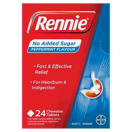 Rennie No Added Sugar Peppermint 24 Tablets