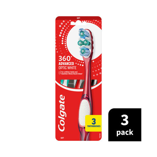 Colgate 360 Advanced Optic White Manual Toothbrush Soft 3 Pack