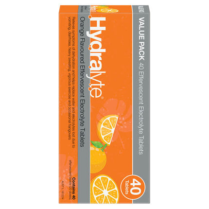 Hydralyte Effervescent Electrolyte Tablets Orange 40 Tablets
