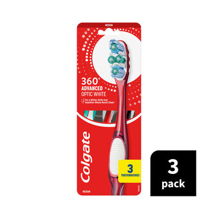 Colgate 360 Advanced Optic White Manual Toothbrush Medium 3 Pack