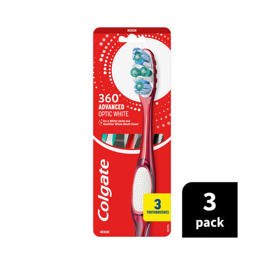 Colgate 360 Advanced Optic White Manual Toothbrush Medium 3 Pack