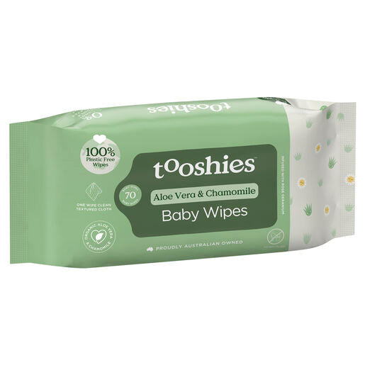 Tooshies Biodegradable Baby Wipes Aloe Vera + Chamomile 70 Pack