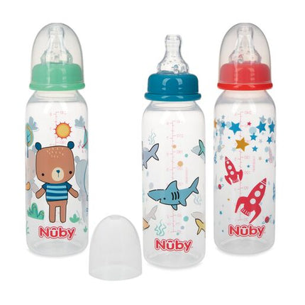 Nuby Standard Neck Bottles with Vari Flow Teat 3 Pack 240ml