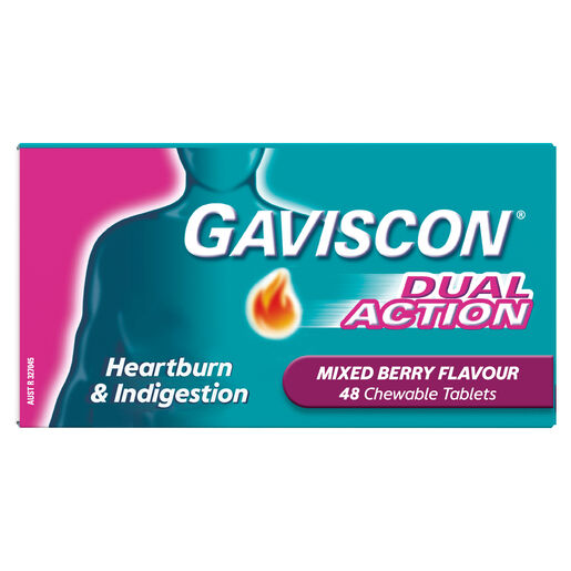 Gaviscon Dual Action Heartburn & Indigestion Relief Mixed Berry 48 Chewable Tablets