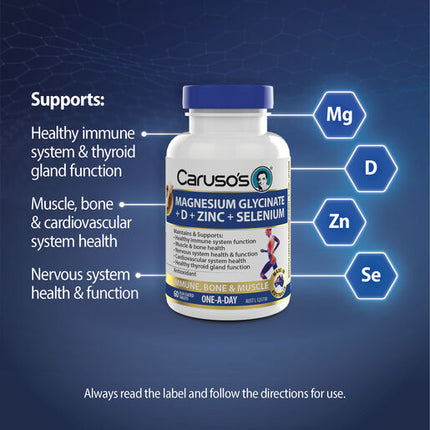 Caruso's Magnes Glycinate + D + Zinc + Selenium 60 Tablets