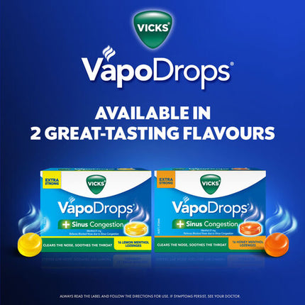 Vicks VapoDrops +Sinus Congestion Honey Menthol 16 Lozenges – Cough & Cold