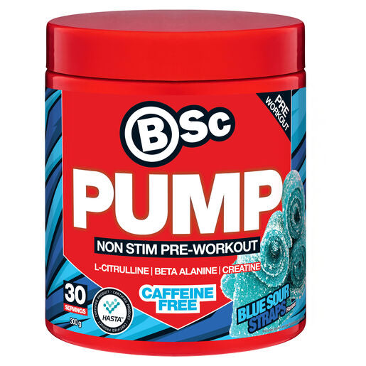 Body Science BSc PUMP Non Stim Pre-Workout Blue Sour Straps Flavour 30 Pack 300g
