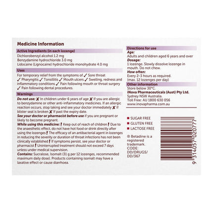 Betadine Lozenge Anaesthetic Berry 36 Lozenges