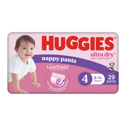 Huggies Ultra Dry Nappy Pants Girls Size 4 Toddler (9-14kg) 29 Pack