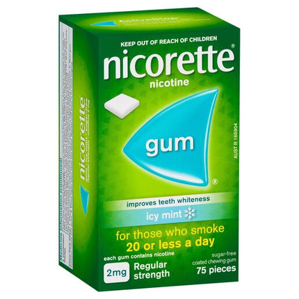 Nicorette Gum Icy Mint Regular Strength 2mg 75 Pieces