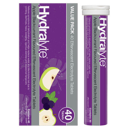 Hydralyte Effervescent Electrolyte Tablets Apple Blackcurrant 40 Tablets