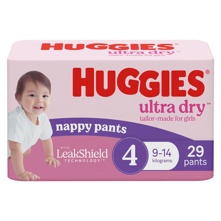 Huggies Ultra Dry Nappy Pants Girls Size 4 Toddler (9-14kg) 29 Pack