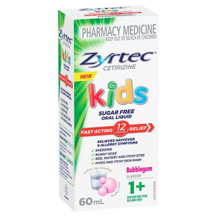 Zyrtec Kids Allergy & Hayfever Oral Liquid Bubblegum 60ml