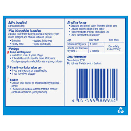Children'S Claratyne Antihistamine Hayfever & Allergy Relief  Grape Flavoured Chewable Tablets 50 Pack
