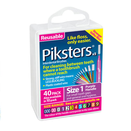 Piksters Interdental Brush Size 1 Purple 40 Pack