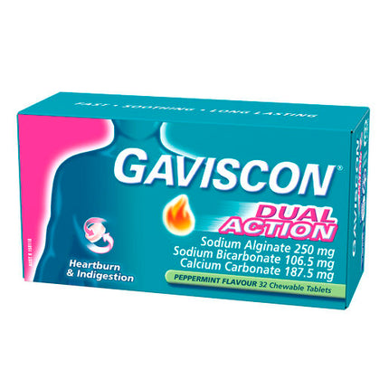 Gaviscon Dual Action Heartburn & Indigestion Relief Peppermint 32 Chewable Tablets
