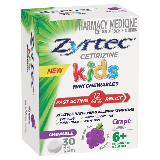 Zyrtec Kids Allergy & Hayfever Chewable Tablets Grape 30 Pack