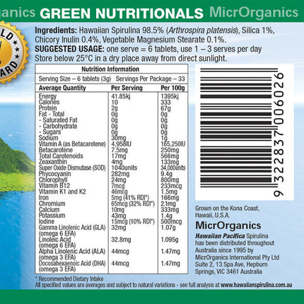Green Nutritionals Hawaiian Pacifica Spirulina 500Mg Tabs 200