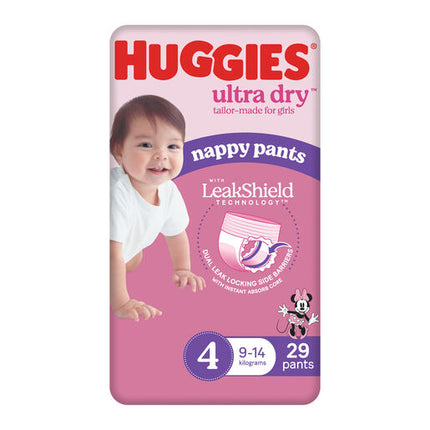 Huggies Ultra Dry Nappy Pants Girls Size 4 Toddler (9-14kg) 29 Pack