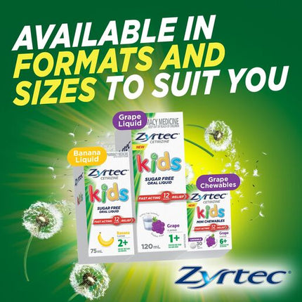 Zyrtec Kids Allergy & Hayfever Chewable Tablets Grape 10 Pack