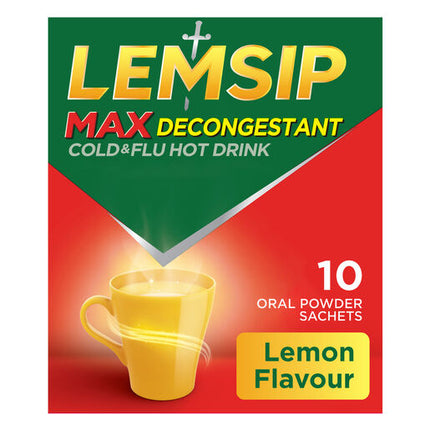 Lemsip Max Decongestant Cold and Flu Hot Drink Lemon 10 Pack