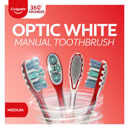 Colgate 360 Advanced Optic White Manual Toothbrush Medium 3 Pack