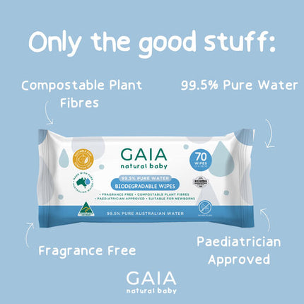 Gaia Baby 99.5% Pure Water Biodegradable Wipes 70PK