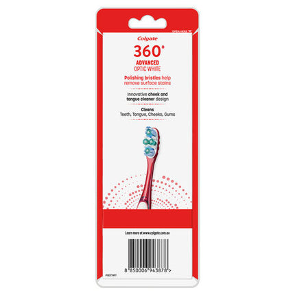 Colgate 360 Advanced Optic White Manual Toothbrush Medium 3 Pack