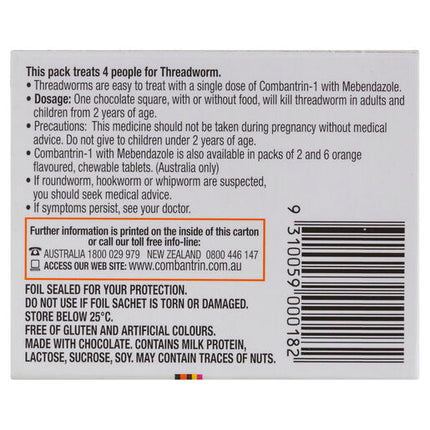 Combantrin -1 Threadworm Chocolate Squares 4 Pack
