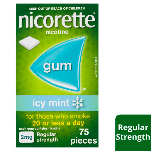 Nicorette Gum Icy Mint Regular Strength 2mg 75 Pieces