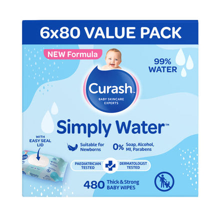 Curash Simply Water Baby Wipes 6 x 80 Value Pack