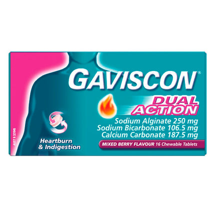Gaviscon Dual Action Heartburn & Indigestion Relief Mixed Berry 16 Chewable Tablets