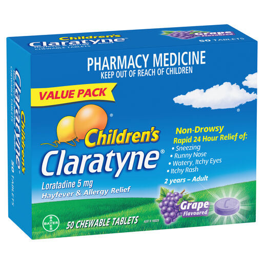Children'S Claratyne Antihistamine Hayfever & Allergy Relief  Grape Flavoured Chewable Tablets 50 Pack