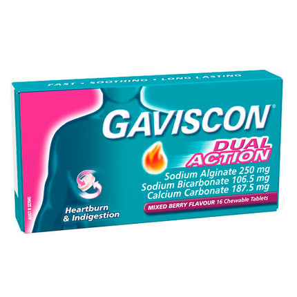 Gaviscon Dual Action Heartburn & Indigestion Relief Mixed Berry 16 Chewable Tablets