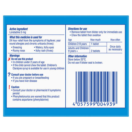 Claratyne Children's Allergy & Hayfever Relief Antihistamine Grape Flavour Chewable Tablets 30 Pack