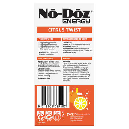 No Doz Energy Citrus Twist 40 Effervescent Tablets