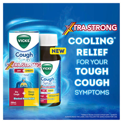 Vicks Cough Syrup Dry + Chesty Xtra Strong Cough and Cold Relief 200mL