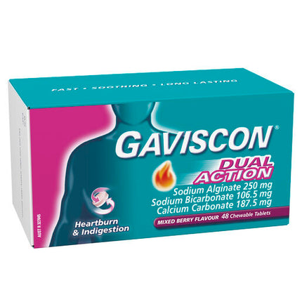 Gaviscon Dual Action Heartburn & Indigestion Relief Mixed Berry 48 Chewable Tablets