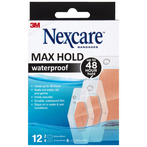 Nexcare Max Hold Waterproof Assorted 12 Pack
